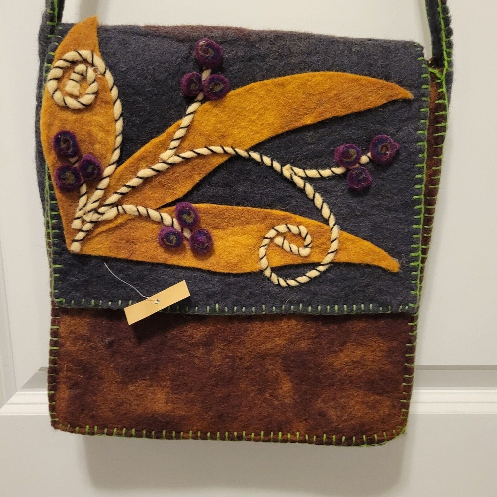 Rising Tide Felted Wool Crossbody Bag Floral Funky Boho Cottage Core - Picture 2 of 11